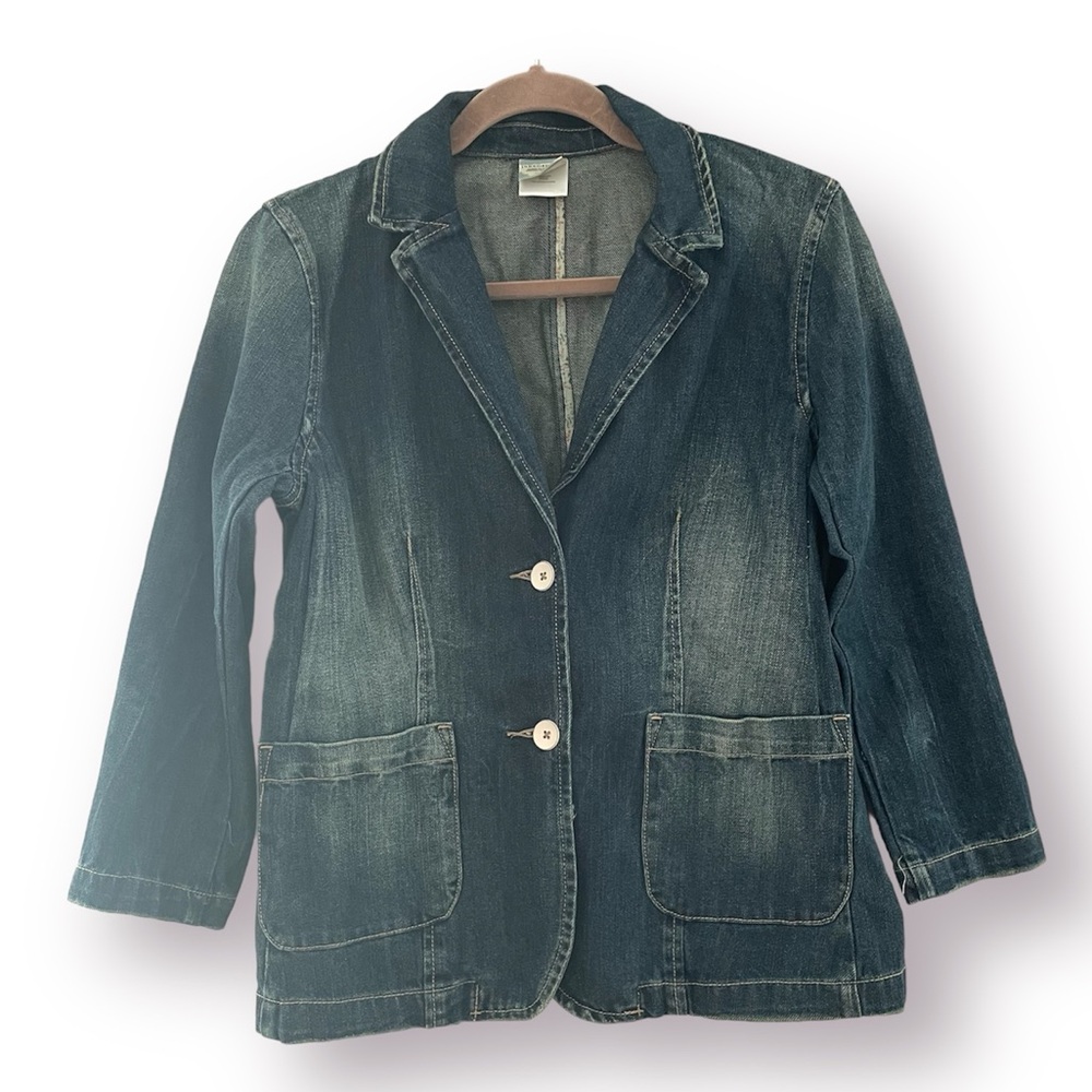 INKED & FADED Denim Blazer Jacket Fitted Y2K Small
